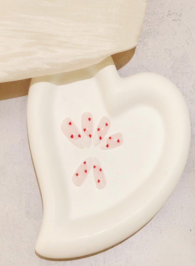 GRITOSE 24 Pcs Nude Valentines Press on Nails Almond Medium Fake Nails Full Cover French Tip False Nails Valentines Heart Nails Holiday Glue on Nail Artificial Reusable Stick on Nail for Women - Image 4